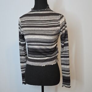 Olivia Rae Charcoal and Light Gray Striped Long Sleeve Tee